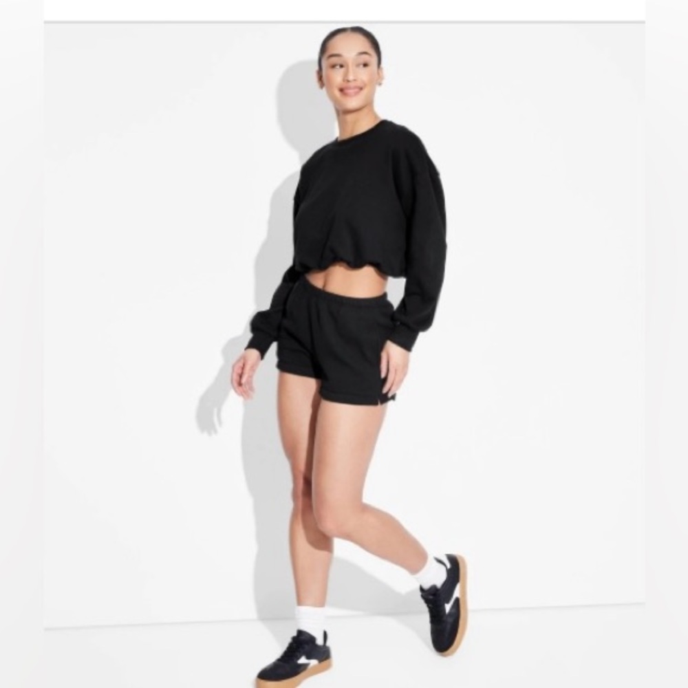 Women's High-Rise Fleece Shorts - Wild Fable™ Black Elastic Waist 2.5" Inseam XS